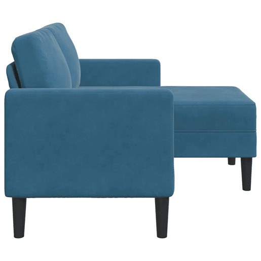 Sofá 2 lugares - Sofá fixo com Chaise em L 125 cm veludo azul