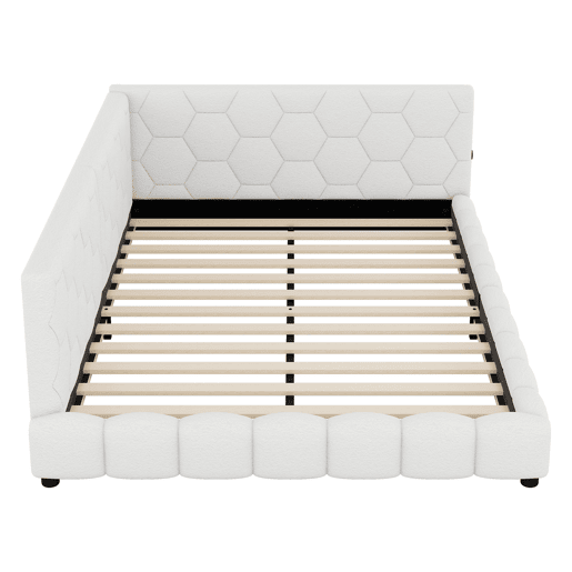 Sofá-cama de veludo 140x200 cm - com LED e porta USB - Branco