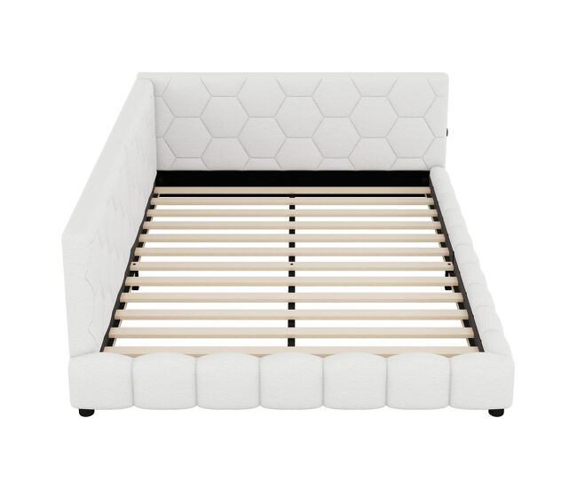 Sofá cama de terciopelo 140x200 cm - con led y puerto usb - blanco