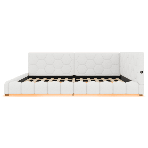 Sofá-cama de veludo 140x200 cm - com LED e porta USB - Branco