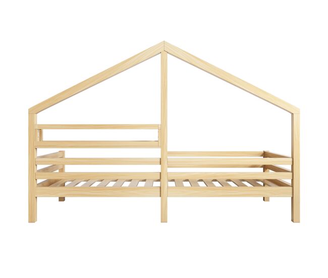 Cama cabina 90x200cm de madera maciza - con estantes - natural