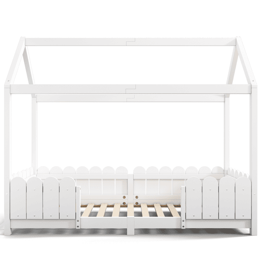 Cama de cabina 90x200cm madeira maciça - com proteção anti-queda - Branco