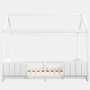 Cama de cabina 90x200cm madeira maciça - com proteção anti-queda - Branco
