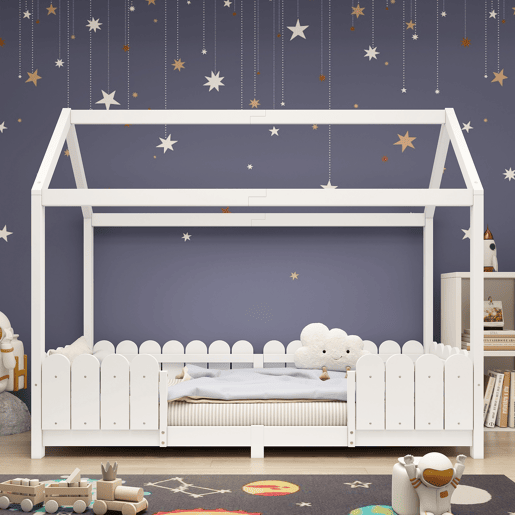 Cama de cabina 90x200cm madeira maciça - com proteção anti-queda - Branco