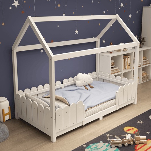 Cama de cabina 90x200cm madeira maciça - com proteção anti-queda - Branco