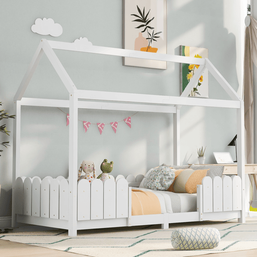 Cama de cabina 90x200cm madeira maciça - com proteção anti-queda - Branco