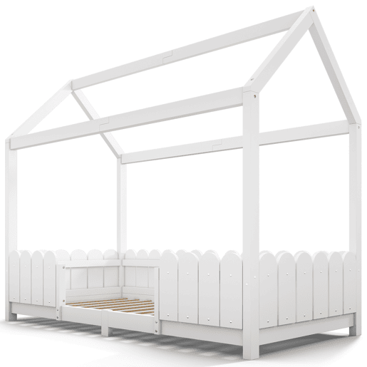Cama de cabina 90x200cm madeira maciça - com proteção anti-queda - Branco