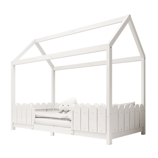 Cama de cabina 90x200cm madeira maciça - com proteção anti-queda - Branco