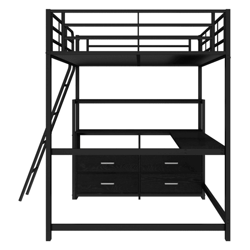 Cama alta 140x200cm - secretária de canto com gavetas - em MDF e metal - Preto