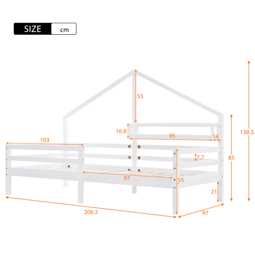 Cabine-cama 90x200cm em madeira maciça - com prateleiras - Branco