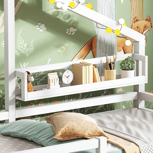 Cabine-cama 90x200cm em madeira maciça - com prateleiras - Branco