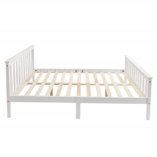 Cama para adultos 140x200 cm de madeira maciça com estrado de ripas - Branco