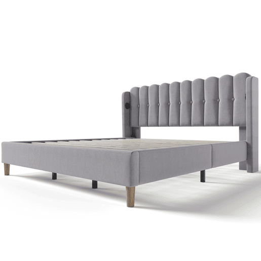 Cama estofada em linho 180x200 cm - com portas de carga e estrado - Cinzento