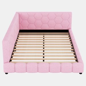 Sofá-cama de veludo 140x200 cm - com LED e porta USB - Rosa