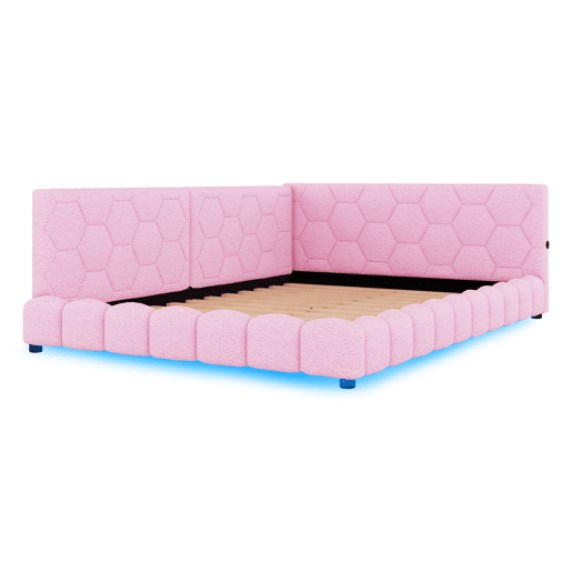 Sofá-cama de veludo 140x200 cm - com LED e porta USB - Rosa