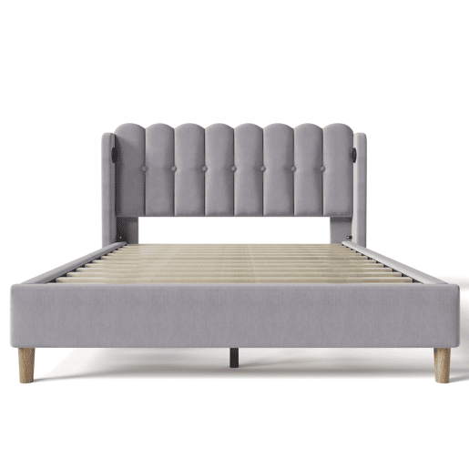 Cama estofada em linho 140x200 cm - com portas de carga e estrado - Cinzento