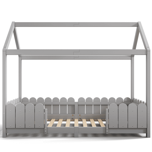 Cama de cabina 90x200cm madeira maciça - com proteção anti-queda - Cinzento