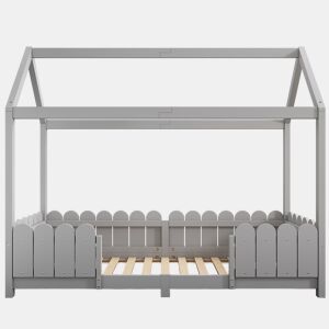 Cama de cabina 90x200cm madeira maciça - com proteção anti-queda - Cinzento