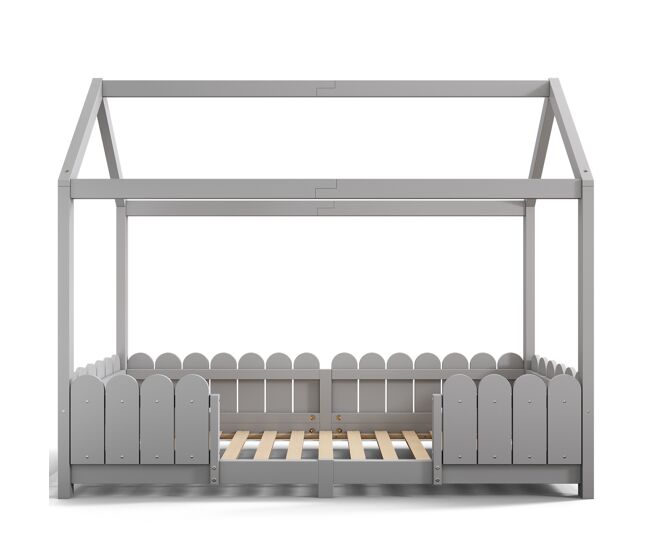 Cama cabina 90x200cm de madera maciza - con protección contra caídas - gris
