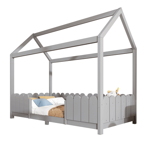 Cama de cabina 90x200cm madeira maciça - com proteção anti-queda - Cinzento