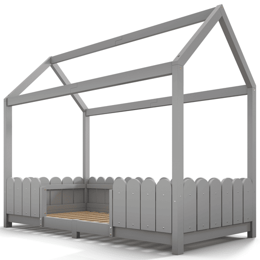Cama de cabina 90x200cm madeira maciça - com proteção anti-queda - Cinzento
