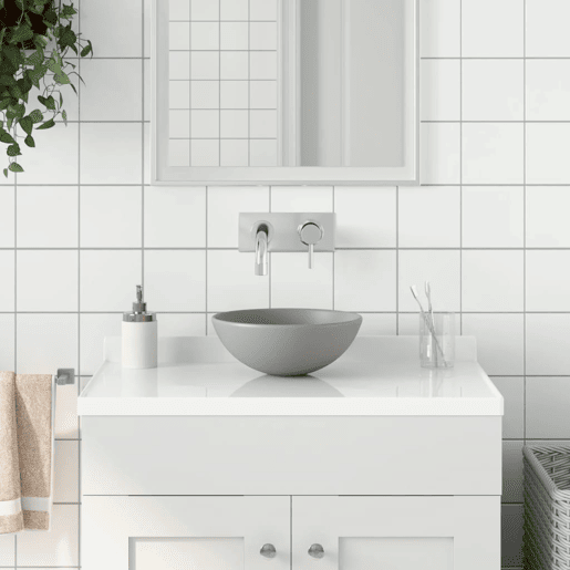Lavatório - Lavabo - Pia de banheiro de casa banho redondo cerâmica cinzento-claro