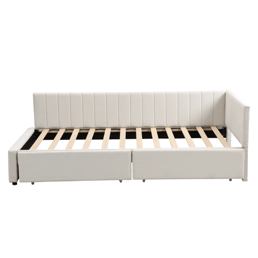 Sofá-cama estofado em veludo 90x200 cm - com 2 gavetas grandes e estrado de ripas - Branco