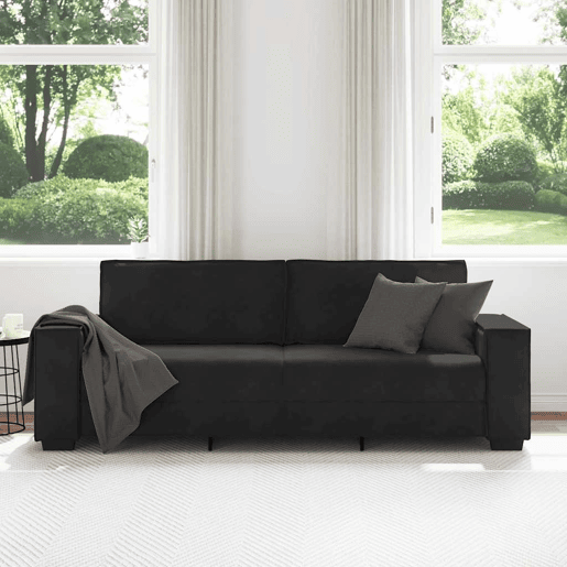 Sofá de 3 lugares - Sofá fixo 180 cm veludo preto