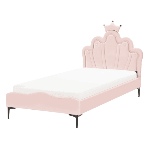 Cama infantil Coroa Veludo RUBIAN 90 x 200 cm Com luzes LED Rosa
