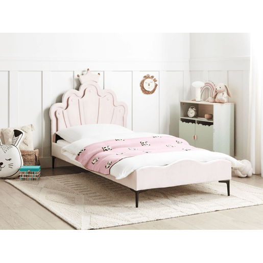 Cama infantil Coroa Veludo RUBIAN 90 x 200 cm Com luzes LED Rosa