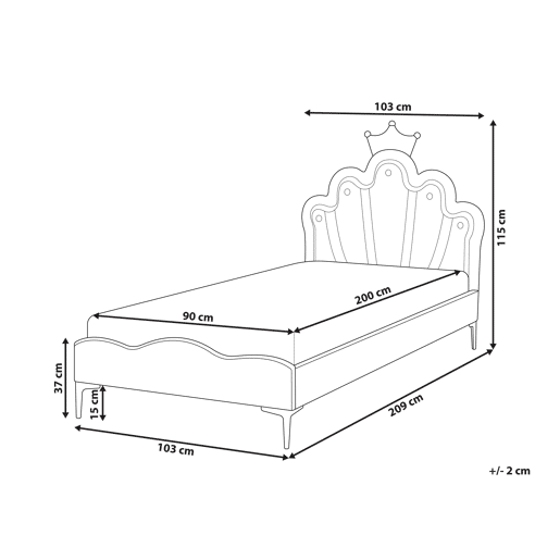 Cama infantil Coroa Veludo RUBIAN 90 x 200 cm Com luzes LED Rosa