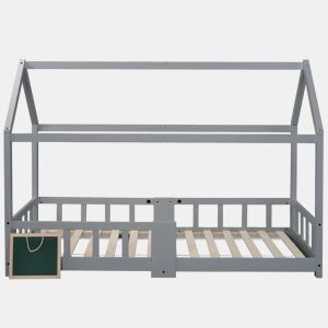 Cabine-cama 90x200 cm em madeira maciça - com ardósia - Cinzento