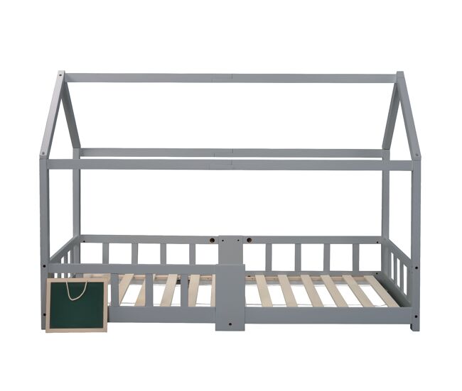 Cama cabina 90x200 cm de madera maciza - con pizarra - gris