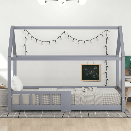 Cabine-cama 90x200 cm em madeira maciça - com ardósia - Cinzento