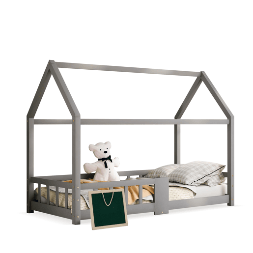 Cabine-cama 90x200 cm em madeira maciça - com ardósia - Cinzento