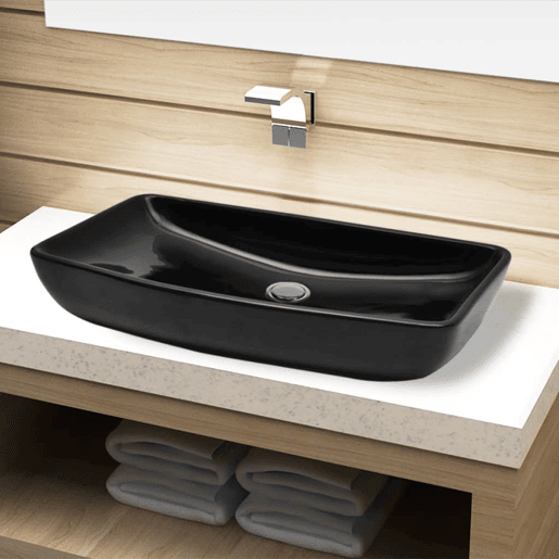 Lavatório - Lavabo - Pia de banheiro de cerâmica retangular preto