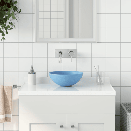 Lavatório - Lavabo - Pia de banheiro de casa banho redondo cerâmica azul-claro