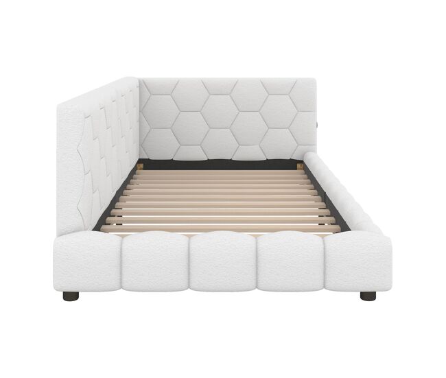 Sofá cama de terciopelo 90x200 cm - con led y puerto usb - blanco