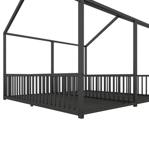 Cama-cama de ferro 2x90x200cm - com teto e estrado de ripas - Preto