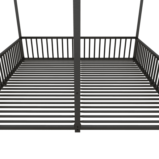 Cama-cama de ferro 2x90x200cm - com teto e estrado de ripas - Preto