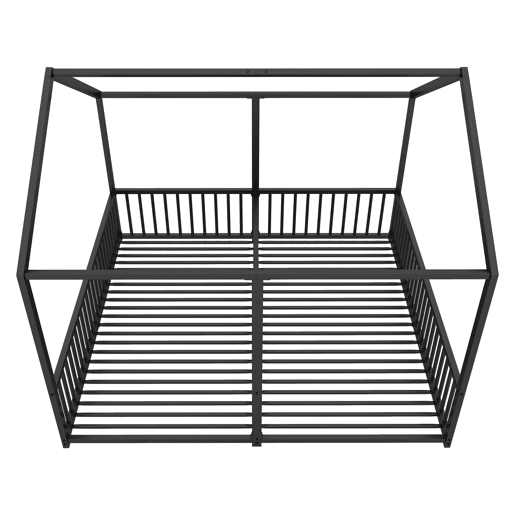 Cama-cama de ferro 2x90x200cm - com teto e estrado de ripas - Preto