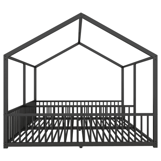 Cama-cama de ferro 2x90x200cm - com teto e estrado de ripas - Preto