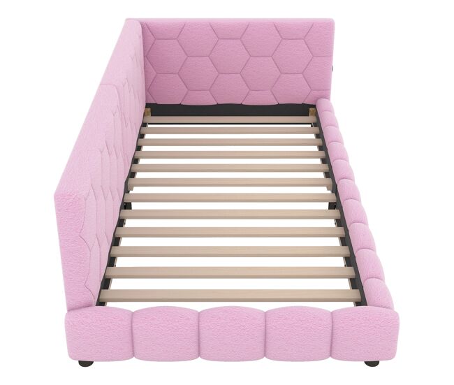 Sofá cama de terciopelo 90x200 cm - con led y puerto usb - rosa