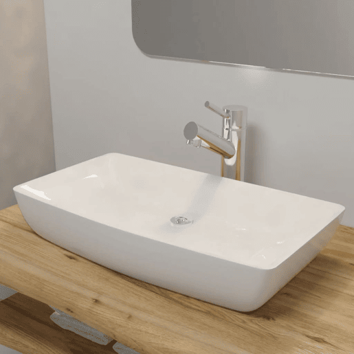 Lavatório - Lavabo - Pia de banheiro Cerâmica de luxo Retangular Branca 71 x 39 cm