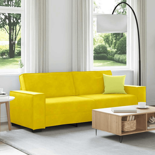 Sofá de 3 lugares - Sofá fixo 180 cm veludo amarelo