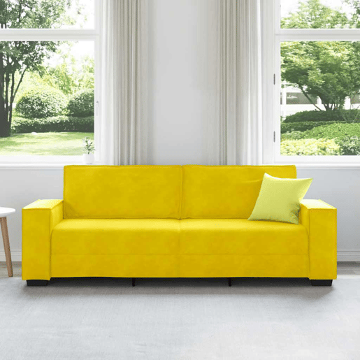 Sofá de 3 lugares - Sofá fixo 180 cm veludo amarelo