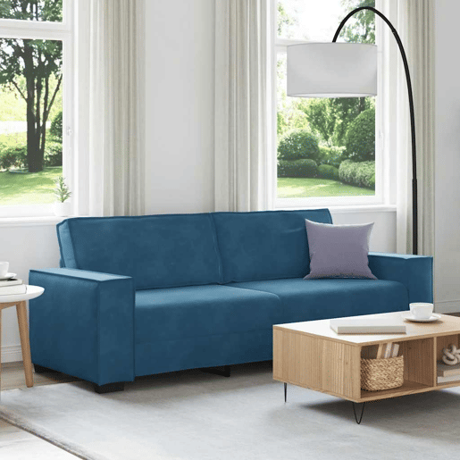 Sofá de 3 lugares - Sofá fixo 180 cm veludo azul