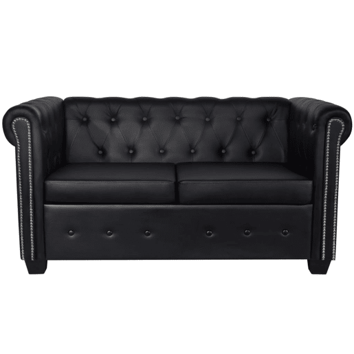 Sofá Chesterfield de 2 lugares - Sofá fixo em couro artificial preto
