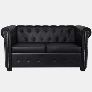 Sofá Chesterfield de 2 lugares - Sofá fixo em couro artificial preto