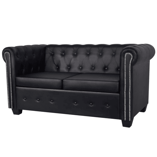 Sofá Chesterfield de 2 lugares - Sofá fixo em couro artificial preto